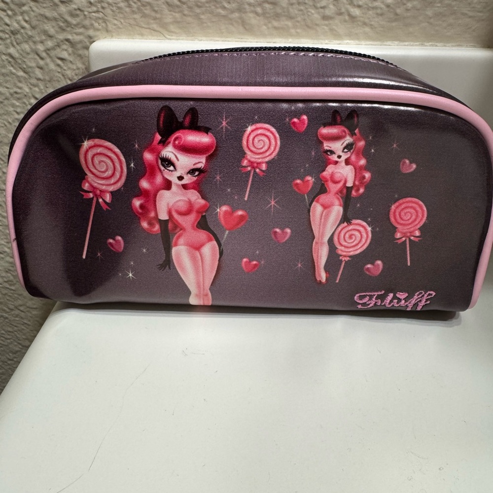 Fluff Pink and Black Cosmetic Bag - Picture 2 of 4